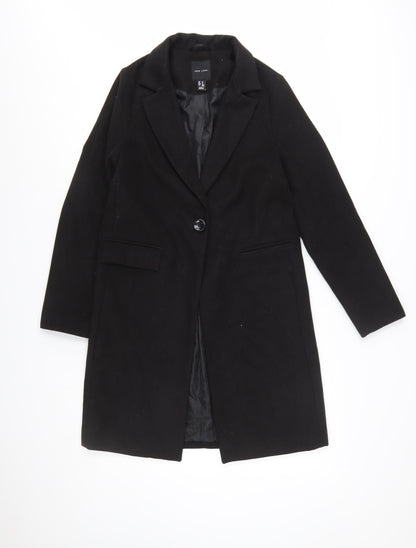 New Look Women’s Black Mid-Length Coat Size 8 Classic Overcoat