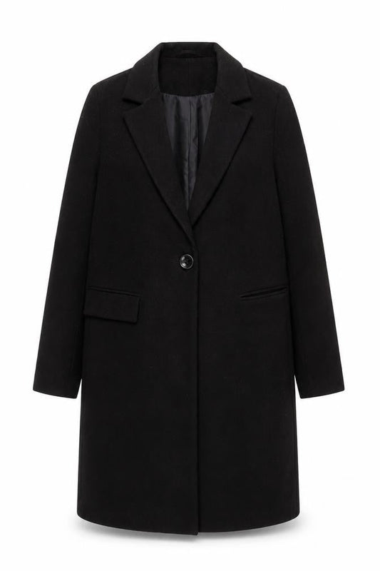 New Look Women’s Black Mid-Length Coat Size 8 Classic Overcoat