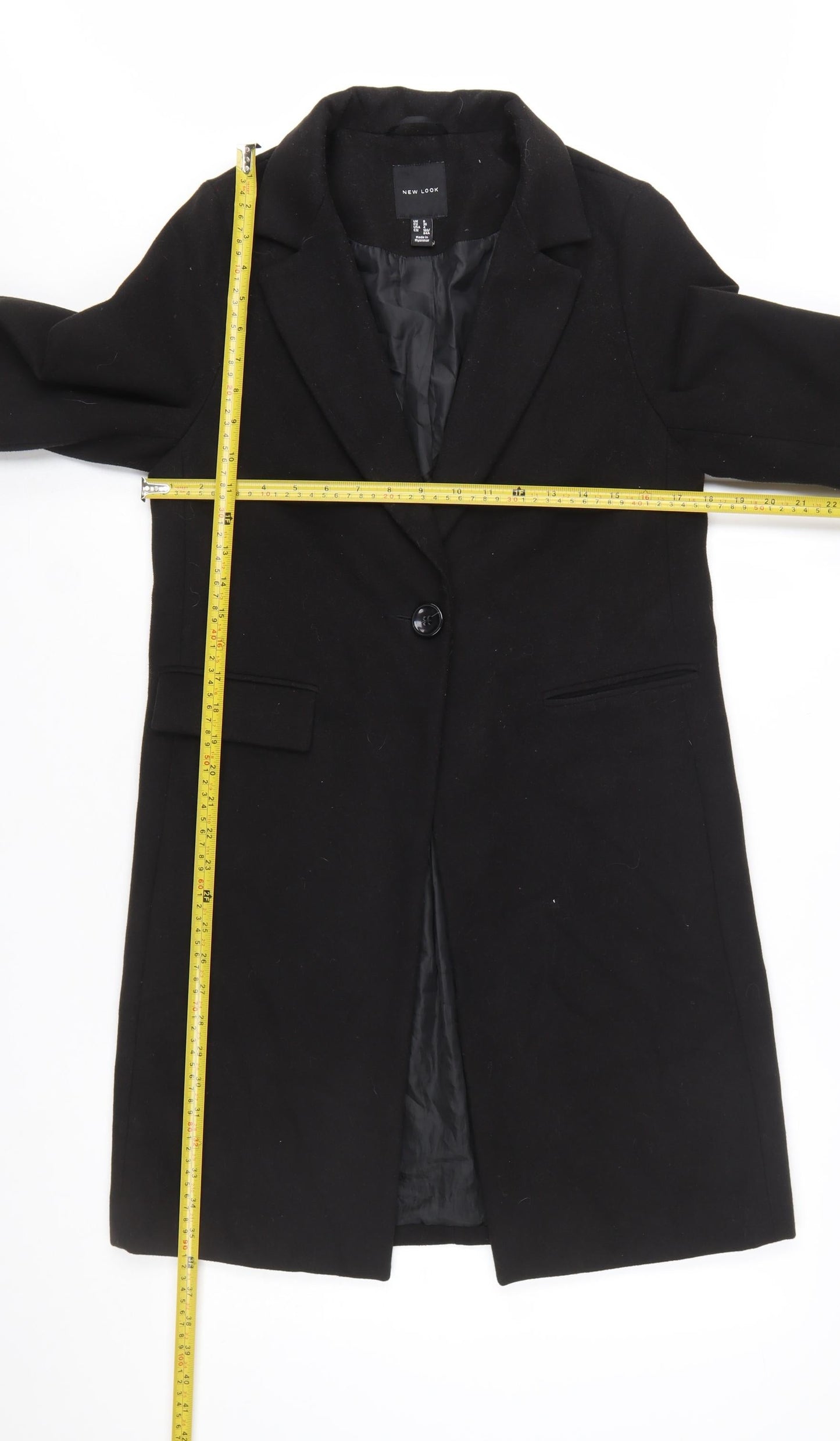 New Look Women’s Black Mid-Length Coat Size 8 Classic Overcoat