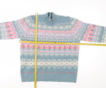 Woolovers Women's Blue Fair Isle Lambswool Pullover Jumper M