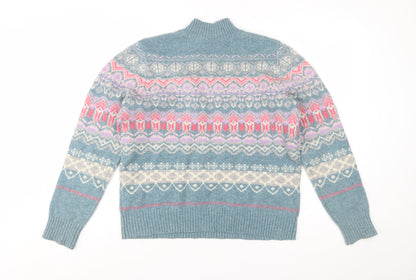 Woolovers Women's Blue Fair Isle Lambswool Pullover Jumper M