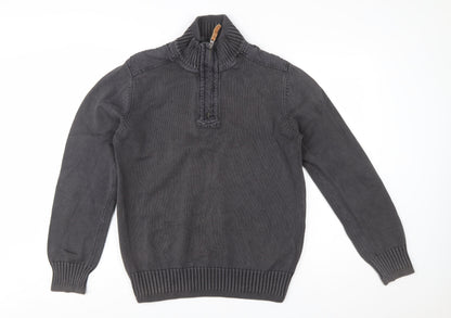 Fat Face Men's Grey 1/4 Zip High Neck Cotton Jumper Size M