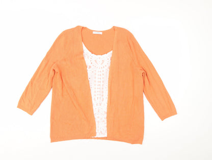Marks and Spencer Women Orange 3/4 Sleeve Open Cardigan Size 14