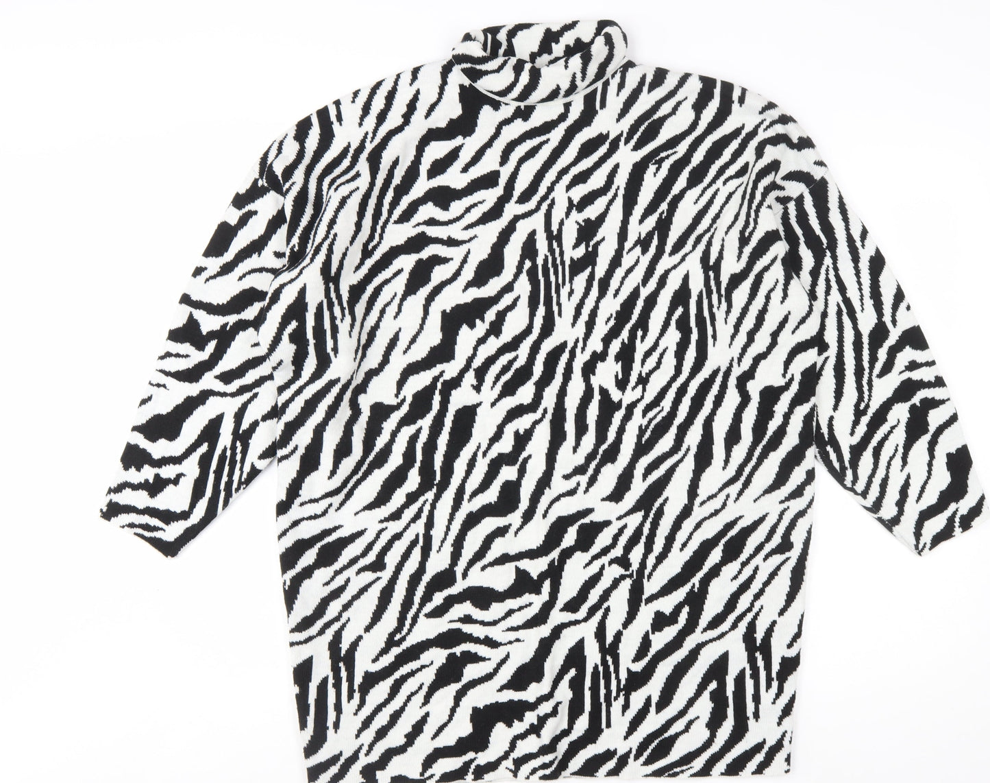 Motel Women’s Black White Zebra Print Roll Neck Knit Jumper XS