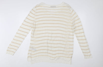 Marks and Spencer Women Beige Striped V-Neck Pullover Jumper Size 20