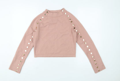 May by Shining Star Women's Pink Studded High Neck Knit Jumper S