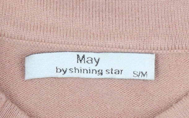May by Shining Star Women's Pink Studded High Neck Knit Jumper S