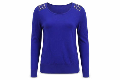 Wallis Women's Blue Studded Shoulder Pullover Jumper Size 12