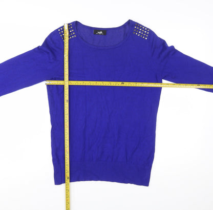 Wallis Women's Blue Studded Shoulder Pullover Jumper Size 12