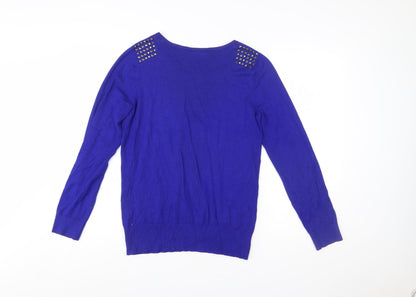 Wallis Women's Blue Studded Shoulder Pullover Jumper Size 12