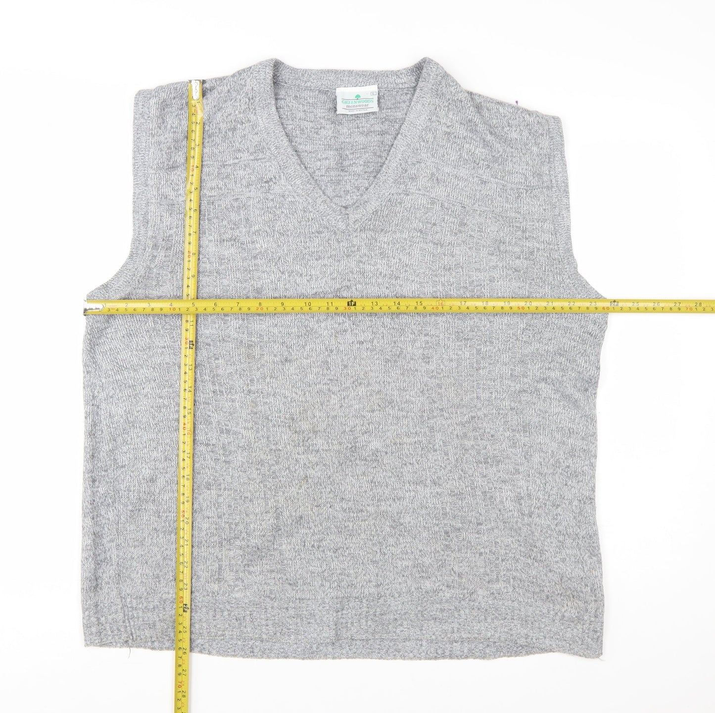 Greenwoods Mens Grey Knit V-Neck Sleeveless Vest L