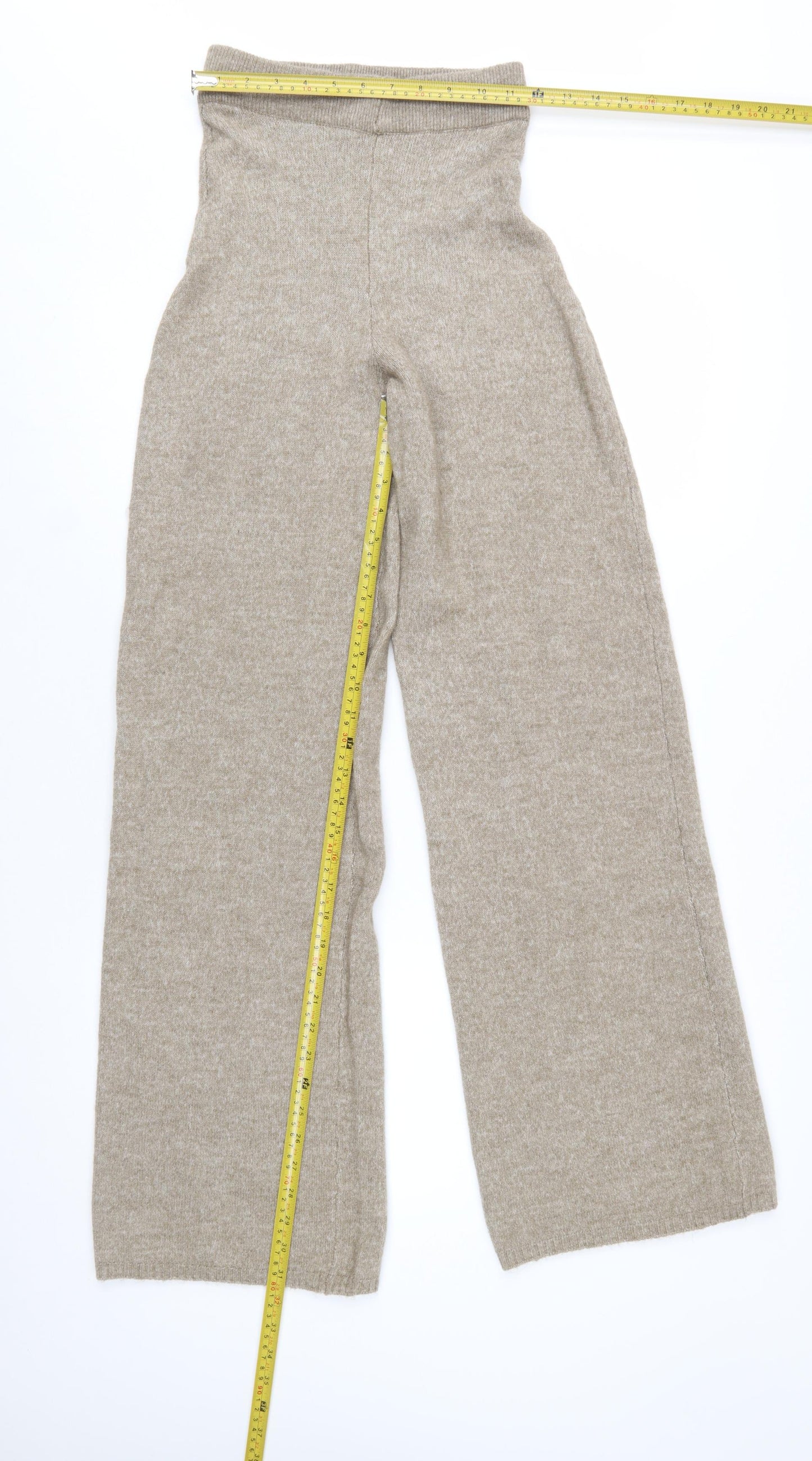 PrettyLittleThing Women’s Beige Knit Wide-Leg Trousers Size S