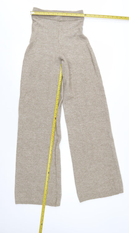 PrettyLittleThing Women’s Beige Knit Wide-Leg Trousers Size S