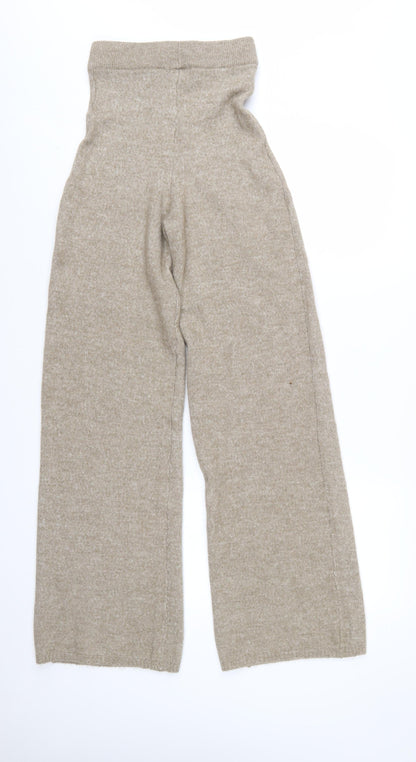 PrettyLittleThing Women’s Beige Knit Wide-Leg Trousers Size S
