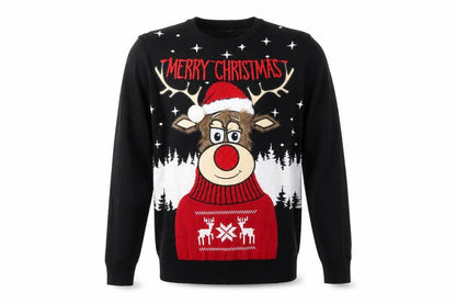 George Mens Black Medium Christmas Reindeer Novelty Jumper