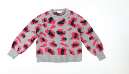 Red Herring Women Grey Pink Animal Print Pullover Jumper Size 12-14