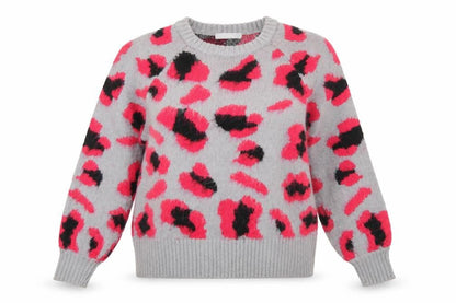 Red Herring Women Grey Pink Animal Print Pullover Jumper Size 12-14