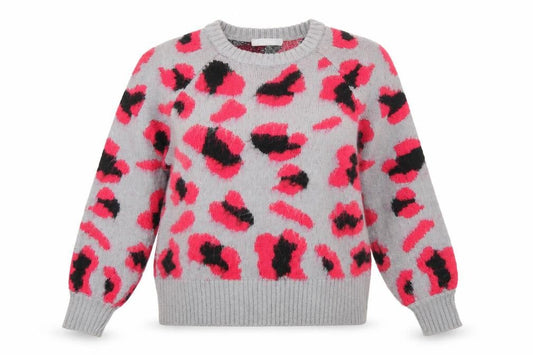 Red Herring Women Grey Pink Animal Print Pullover Jumper Size 12-14