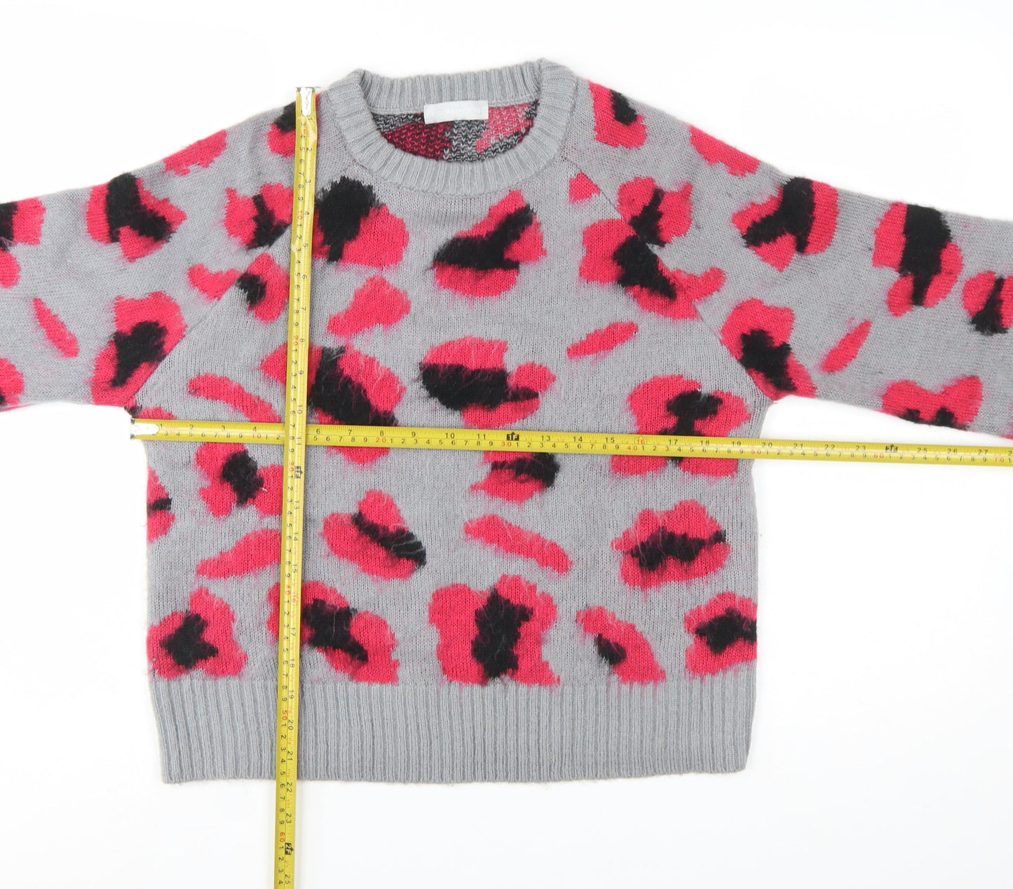 Red Herring Women Grey Pink Animal Print Pullover Jumper Size 12-14