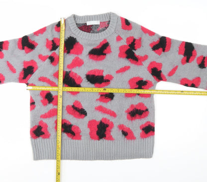 Red Herring Women Grey Pink Animal Print Pullover Jumper Size 12-14