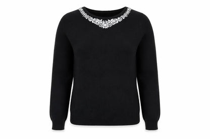 Wallis Women Petite Black Beaded Crew Neck Jumper Size 16