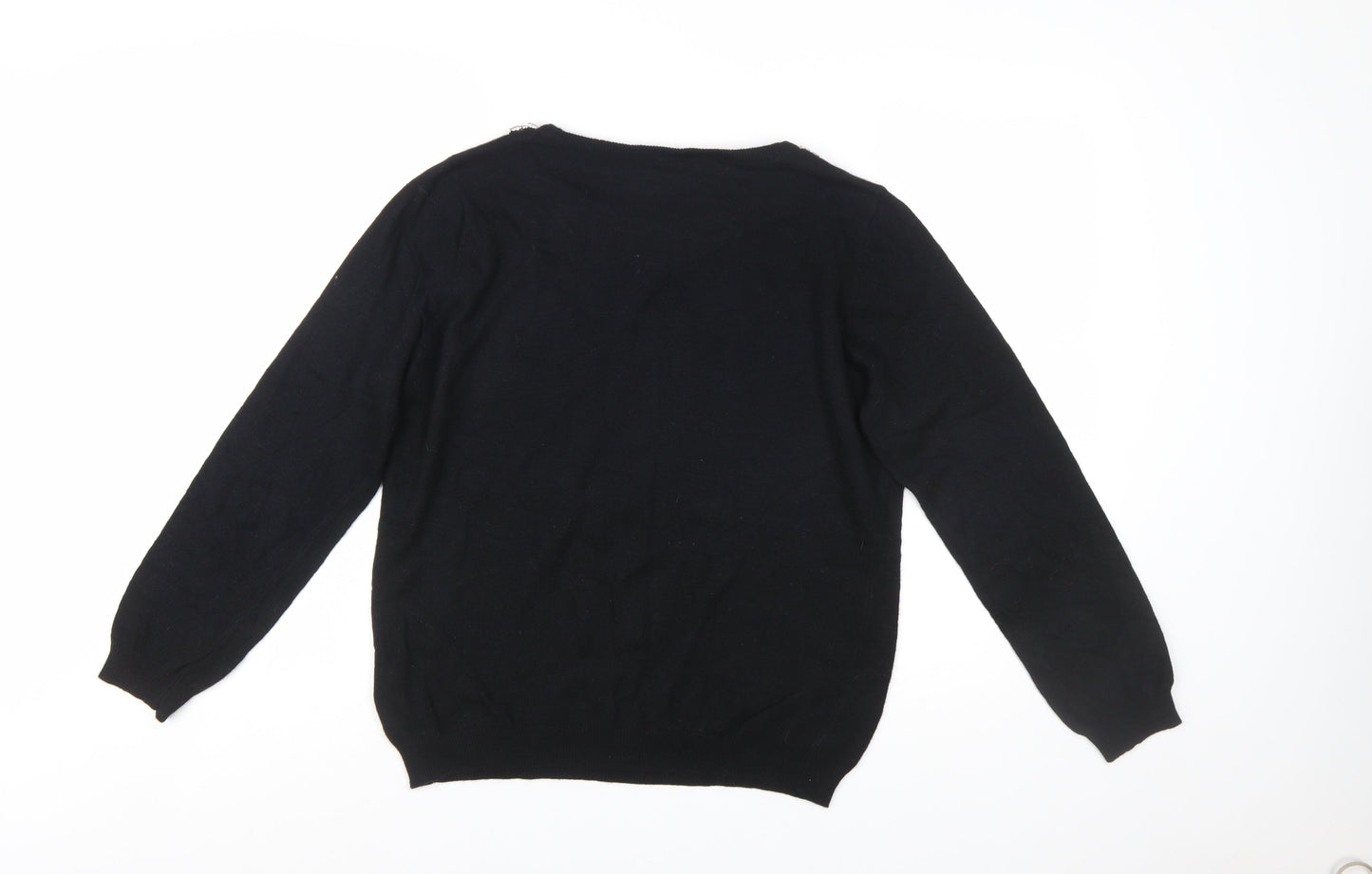 Wallis Women Petite Black Beaded Crew Neck Jumper Size 16