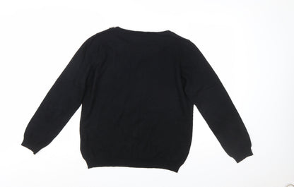 Wallis Women Petite Black Beaded Crew Neck Jumper Size 16