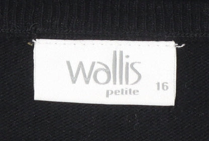 Wallis Women Petite Black Beaded Crew Neck Jumper Size 16