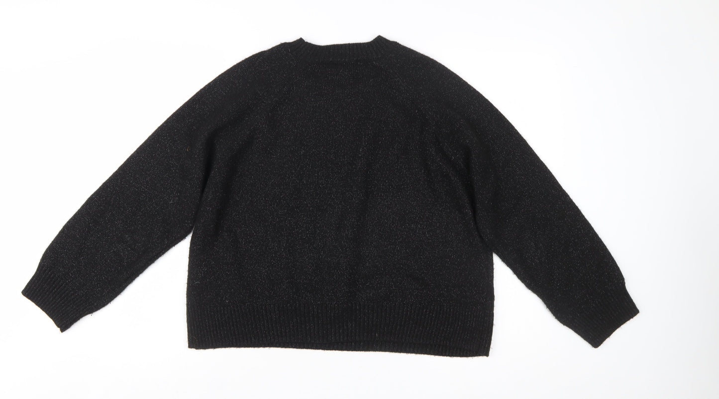 New Look Women’s Black Metallic Knit Pullover Jumper Size M