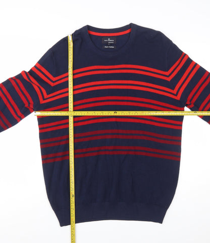 Marks and Spencer Blue Harbour Men's Navy Red Striped Cotton Jumper L