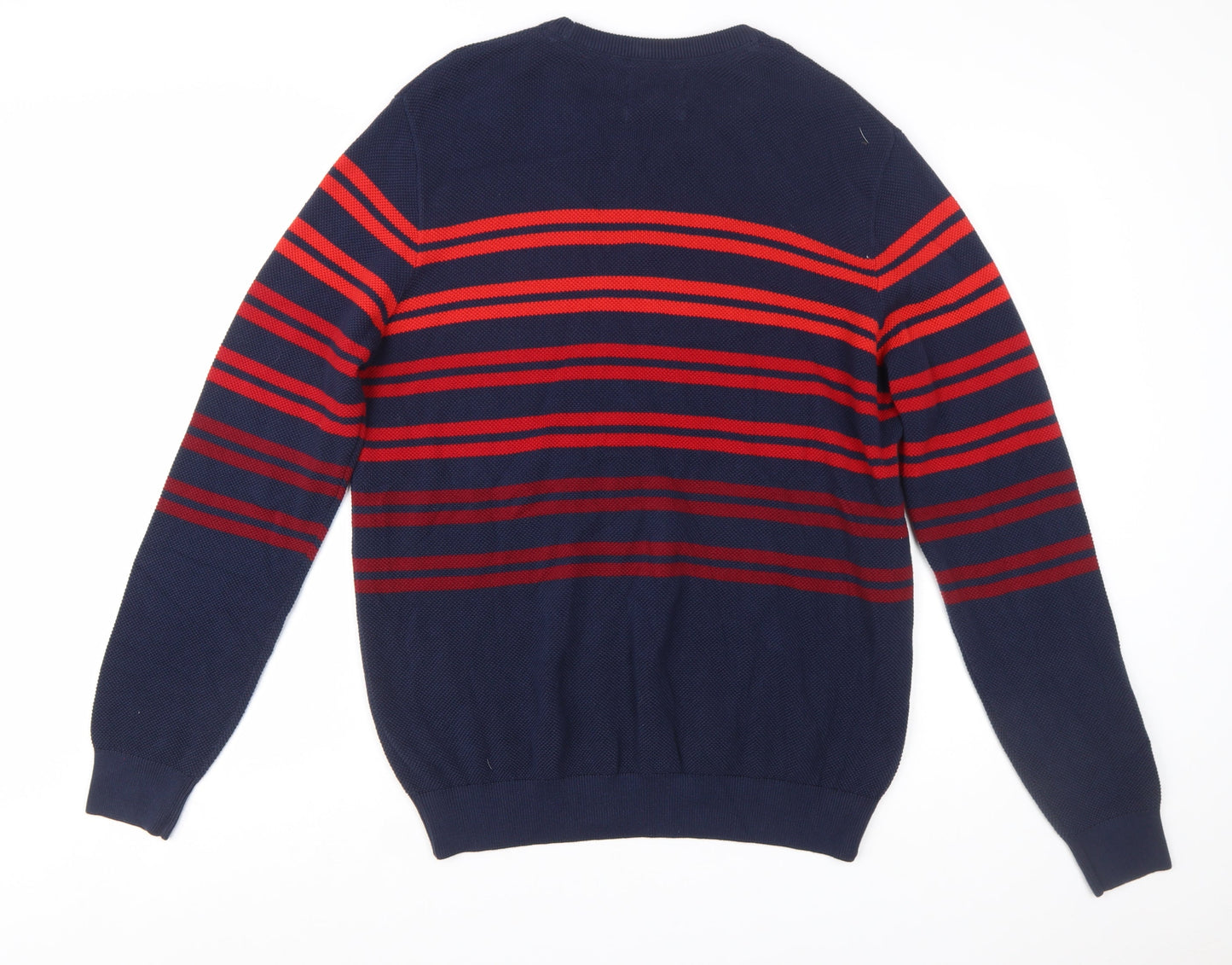 Marks and Spencer Blue Harbour Men's Navy Red Striped Cotton Jumper L