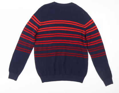 Marks and Spencer Blue Harbour Men's Navy Red Striped Cotton Jumper L