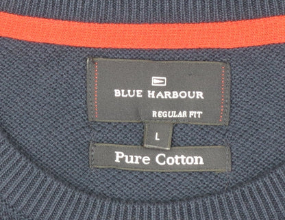 Marks and Spencer Blue Harbour Men's Navy Red Striped Cotton Jumper L