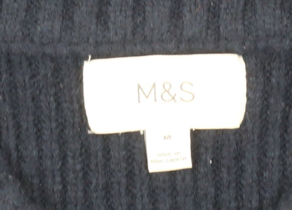 Marks and Spencer Men's Blue Geometric Chunky Knit Crew Neck Jumper Size M