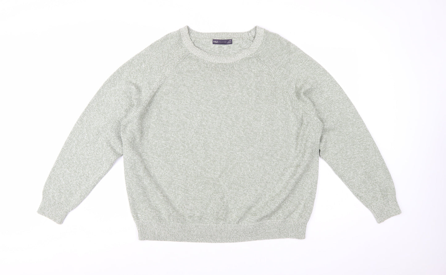 Marks and Spencer Women's Green Cotton Knit Jumper XL Crew Neck