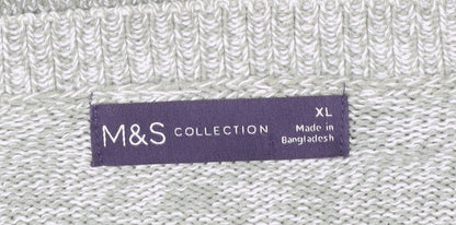 Marks and Spencer Women's Green Cotton Knit Jumper XL Crew Neck