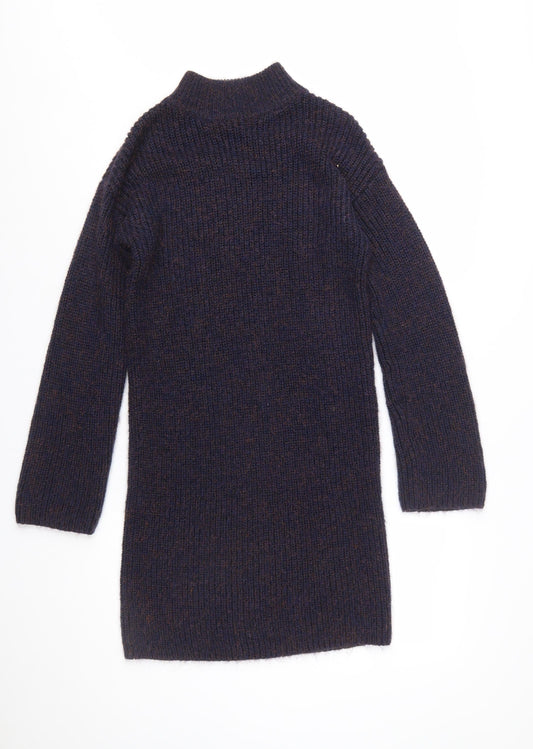 Next Women's Brown Knit Jumper Dress Size 10 Long Sleeve High Neck