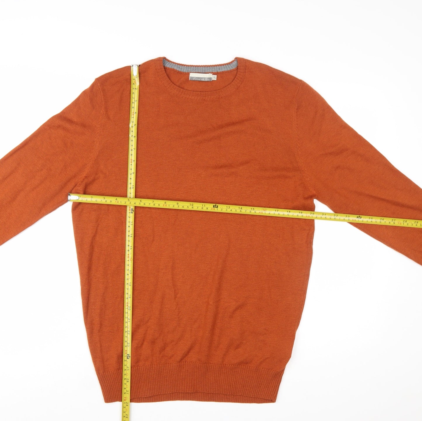 Cotton & Silk Men's Orange XL Crew Neck Pullover Jumper
