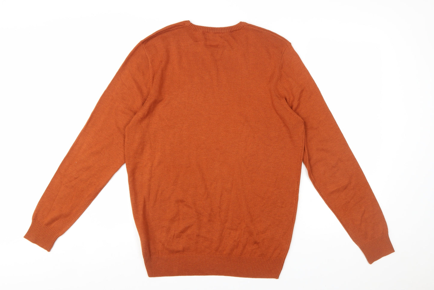 Cotton & Silk Men's Orange XL Crew Neck Pullover Jumper