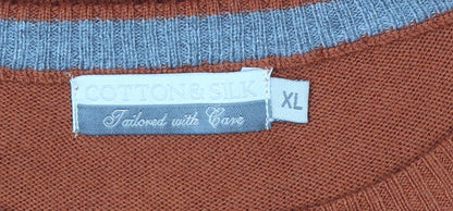 Cotton & Silk Men's Orange XL Crew Neck Pullover Jumper