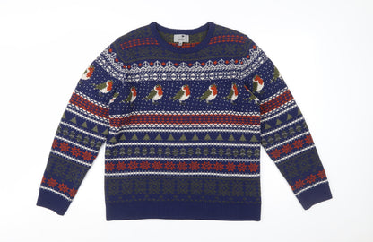 Marks and Spencer Men's Blue Christmas Robin Fair Isle Jumper Medium