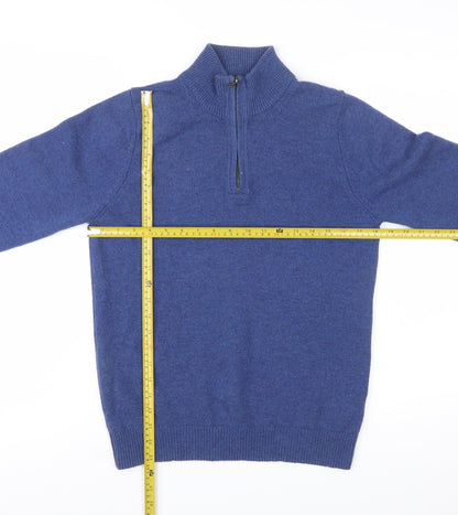 Marks and Spencer Men's Blue Wool Half Zip Jumper Size S