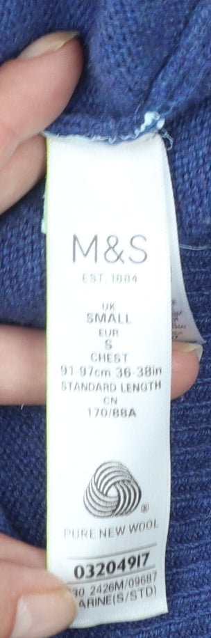 Marks and Spencer Men's Blue Wool Half Zip Jumper Size S