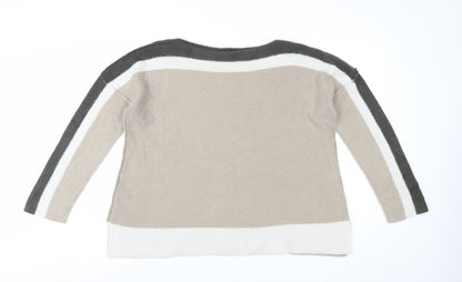 Roman Women Beige Crew Neck Long Sleeve Pullover Jumper Size 14