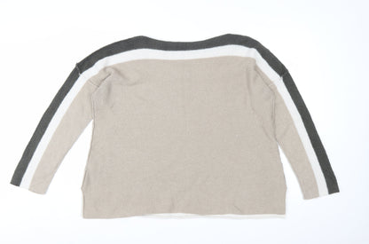Roman Women Beige Crew Neck Long Sleeve Pullover Jumper Size 14