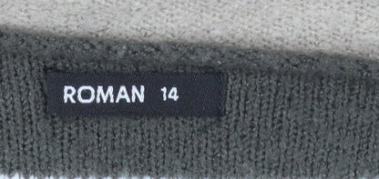 Roman Women Beige Crew Neck Long Sleeve Pullover Jumper Size 14