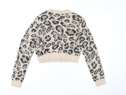 New Look Women's Beige Leopard Print Chunky Knit Cardigan UK 12