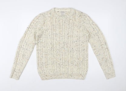 Burton Menswear Beige Cable-Knit Crew Neck Jumper Small Men's
