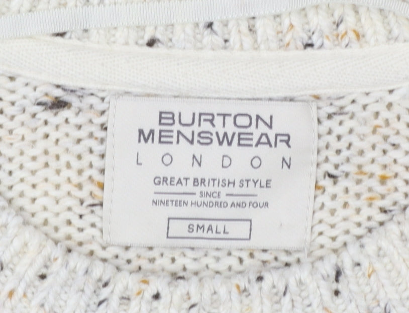 Burton Menswear Beige Cable-Knit Crew Neck Jumper Small Men's