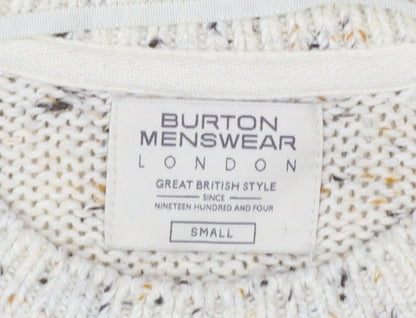 Burton Menswear Beige Cable-Knit Crew Neck Jumper Small Men's